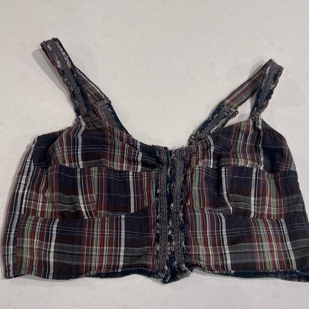 Free people bustier plaid floral crop adjustable top shirt‎ small